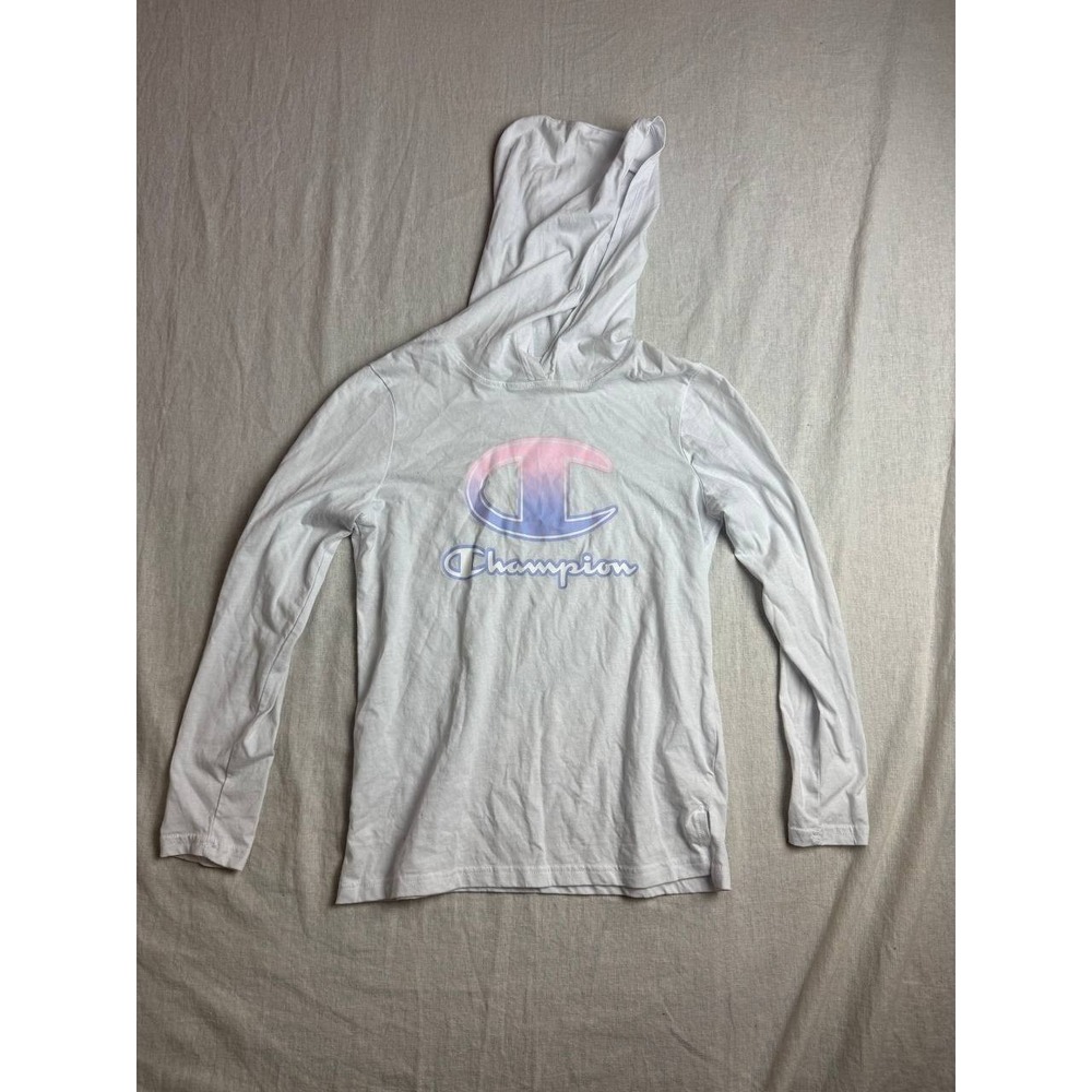 Champion Youth Girls Hooded Long‎ Sleeve T-Shirt White Large Athleisure Casual